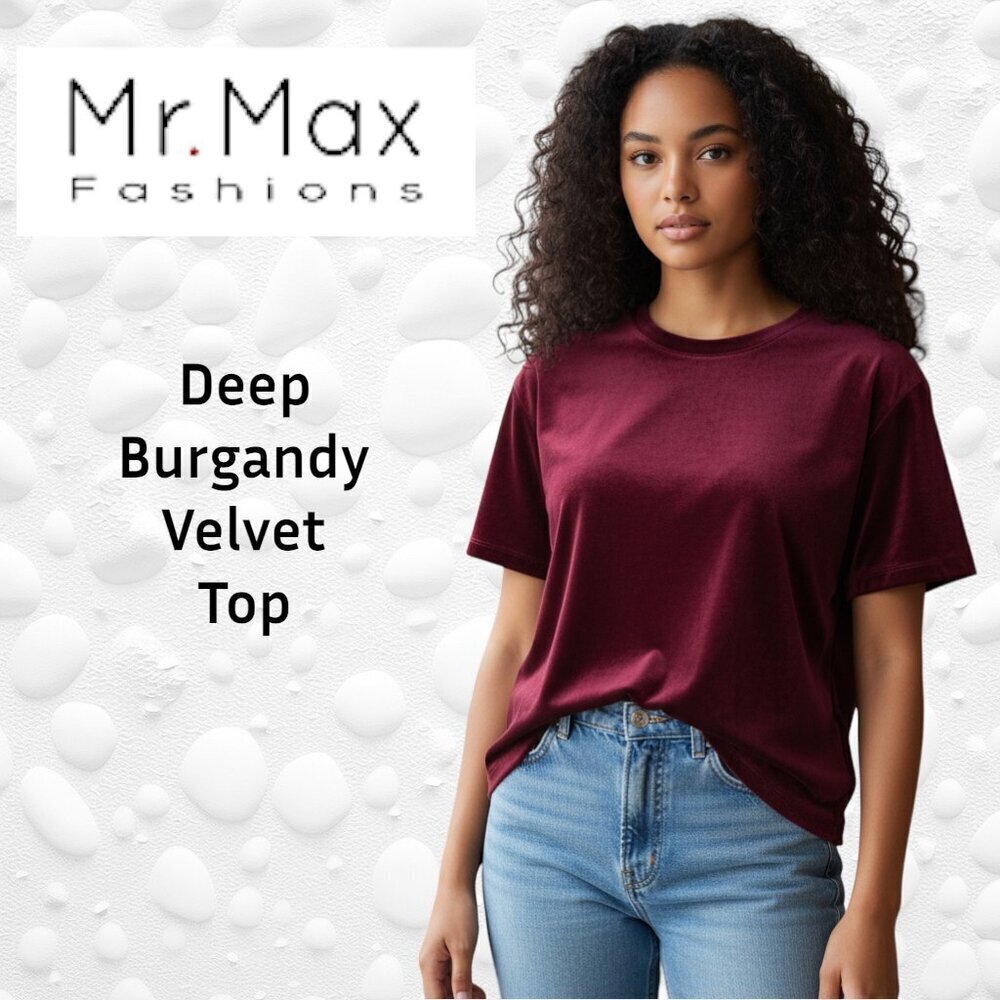 Mr. Max Fashion Velvet Deep Burgundy Top, S: Large – Like New